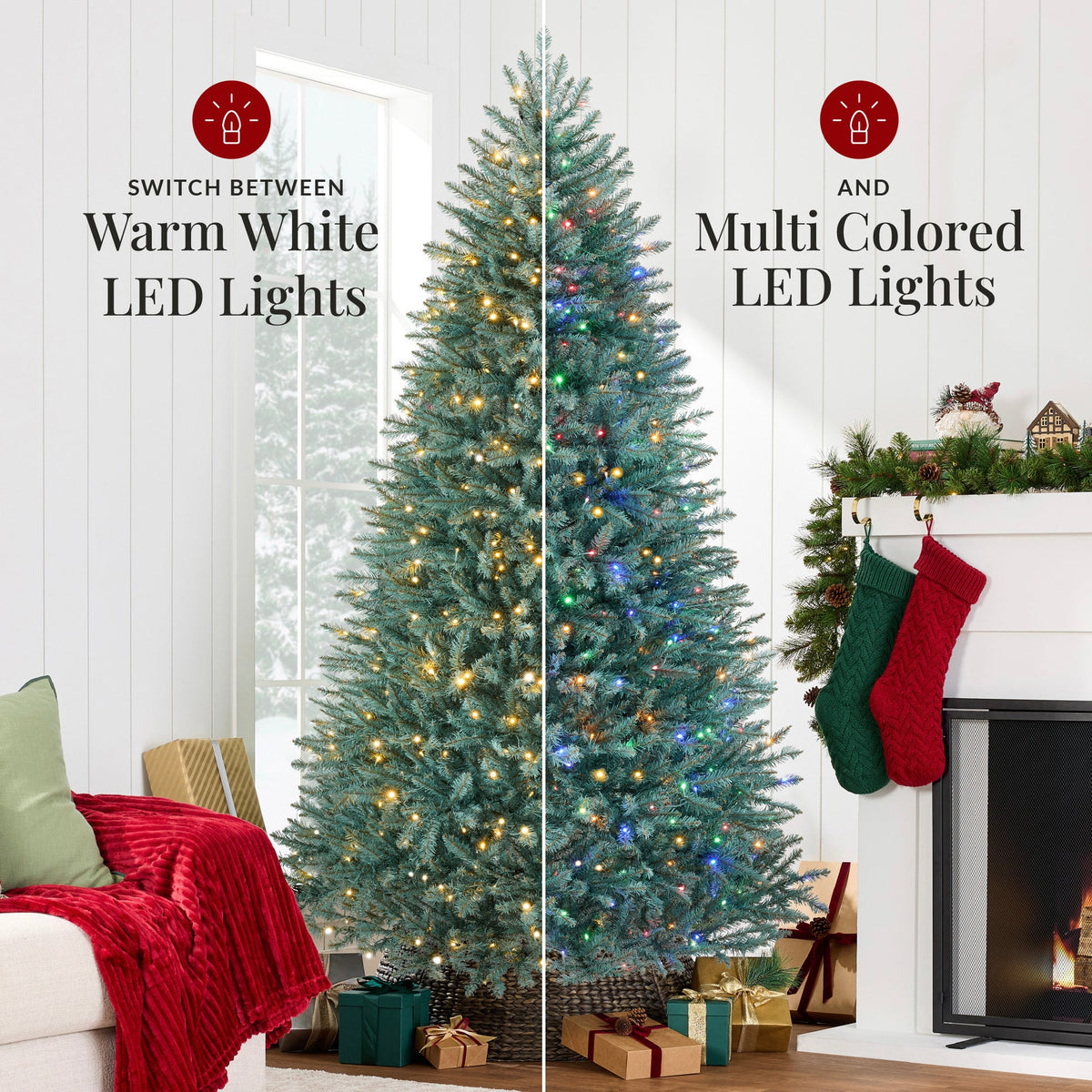 Pre-Lit Nordic Fir Christmas Tree with Twinkle LED String Lights product image showing its overall design and key.