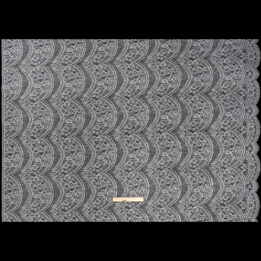 French Metallic Lace by Solstiss - Metallic Silver and Greige Floral Scallops