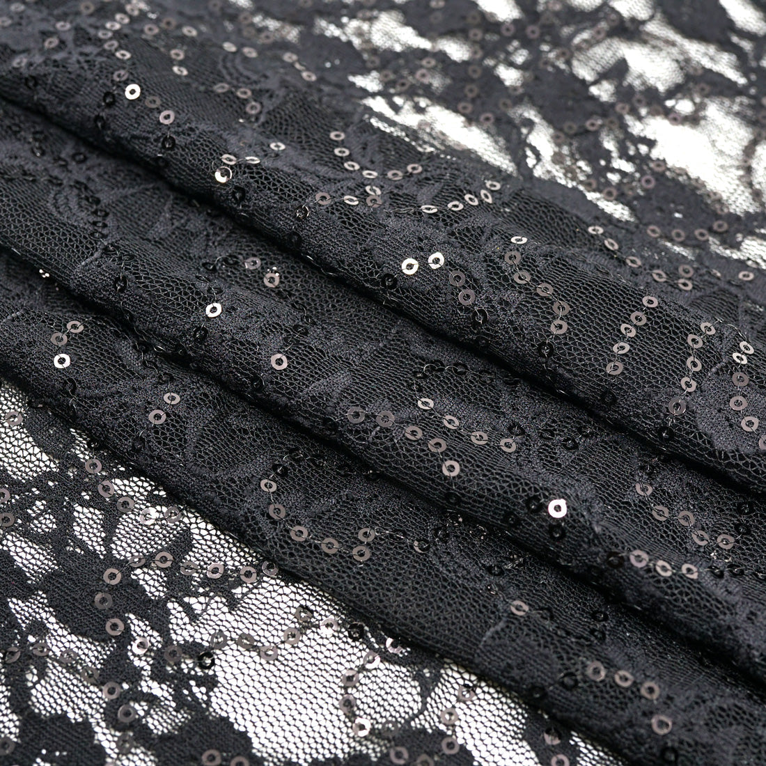 Sophia Stretch Lace Sequin Nylon Spandex Fabric - Sequin Lace, 48" Width, 2-Way Stretch, 129 GSM (1 Yard)