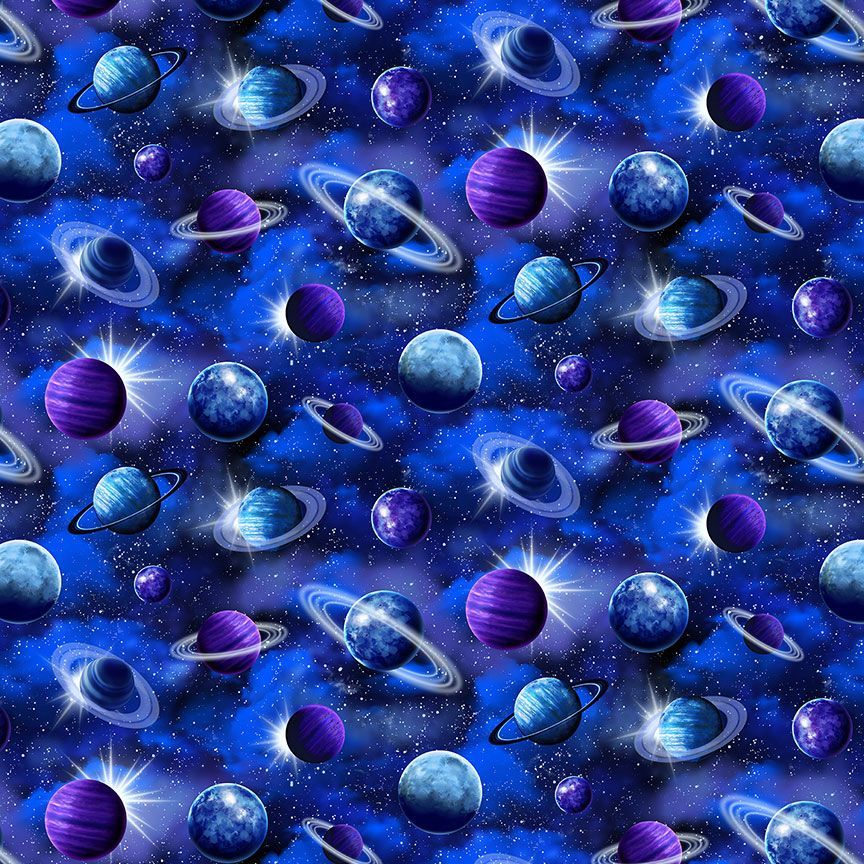 Cotton Print Navy Tossed Planets Fabric 44/45"