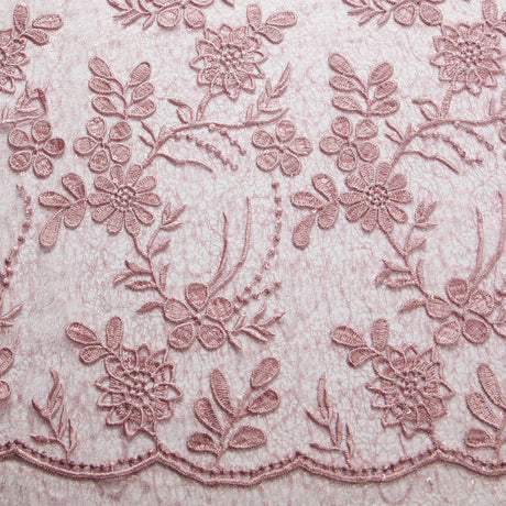 1 Yard Spider Mesh Lace Fabric with 3D Floral Embroidery, Applique & Sequins