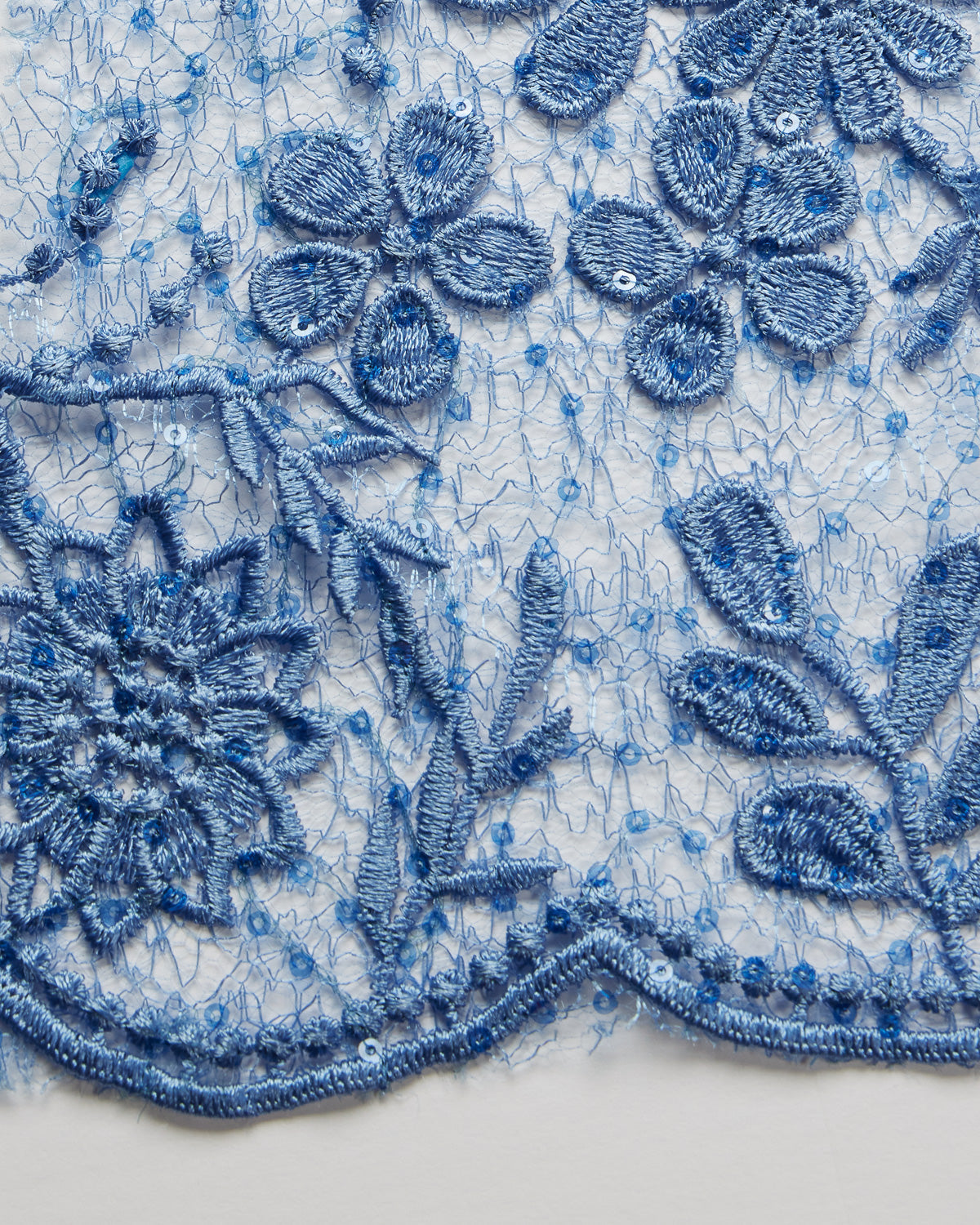 1 Yard Spider Mesh Lace Fabric with 3D Floral Embroidery, Applique & Sequins