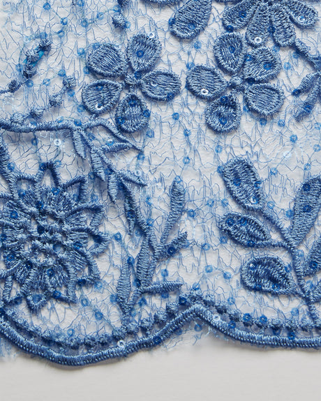 1 Yard Spider Mesh Lace Fabric with 3D Floral Embroidery, Applique & Sequins