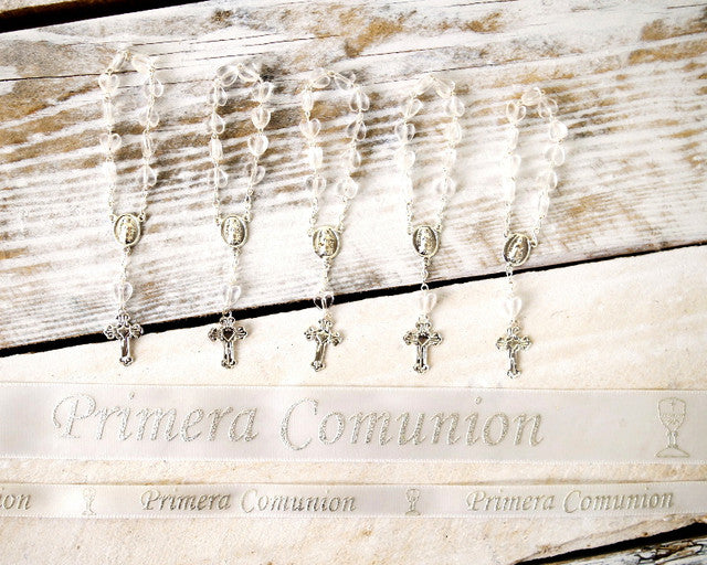 3/8" x 25 Yards Silver "Primera Comunion" Spanish Printed First Communion Ribbon