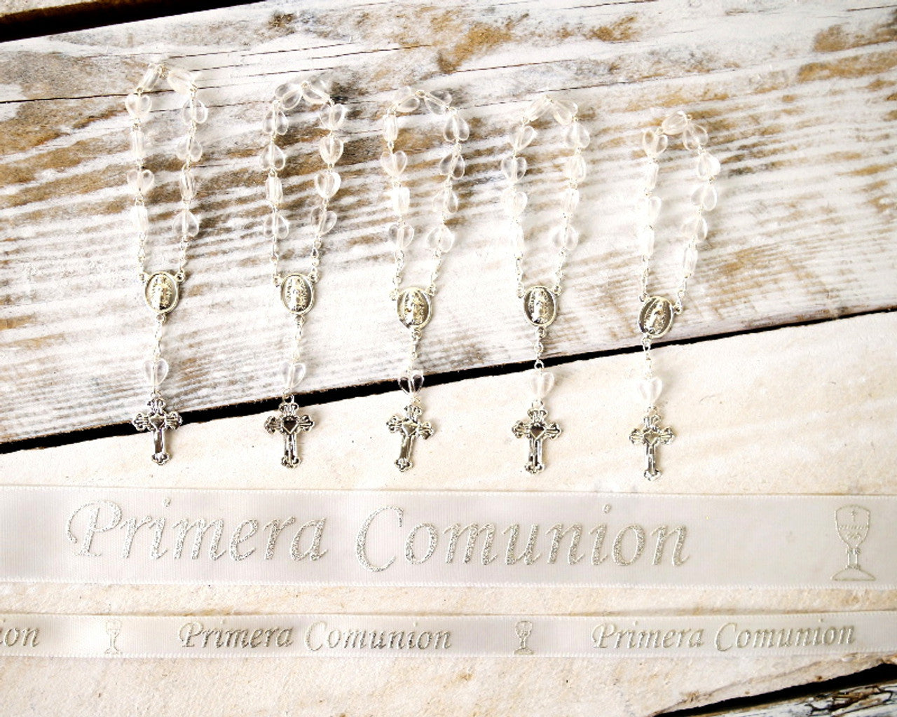 7/8" x 25 Yards Silver "Primera Comunion" Spanish Printed First Communion Ribbon