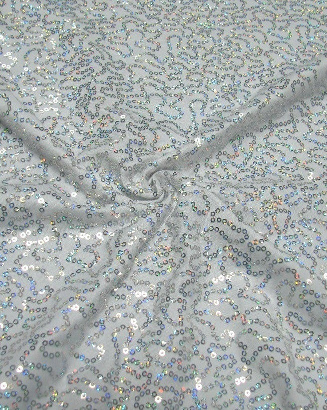 Polyester Spandex Sequins Fabric - Shiny Hologram Swirl, 54" Width