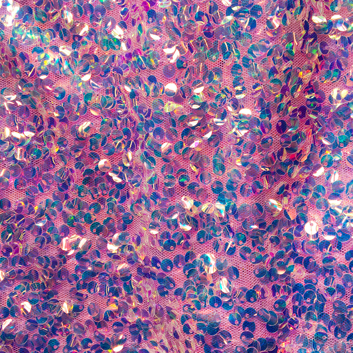 Holographic Glitz Mini Disc Sequins Polyester Fabric - Royal, Fuchsia, Aqua, Pink, 56" Wide
