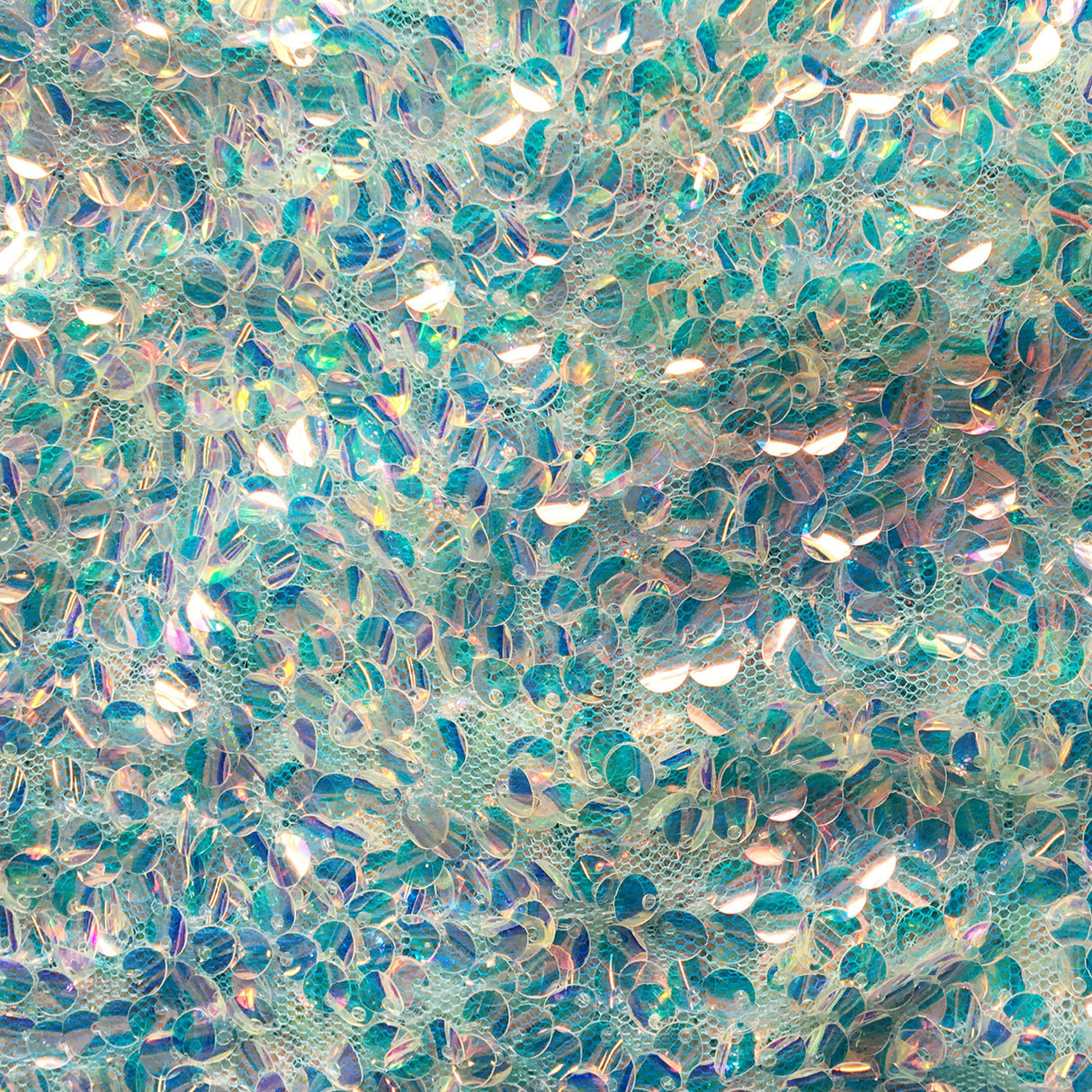 Holographic Glitz Mini Disc Sequins Polyester Fabric - Royal, Fuchsia, Aqua, Pink, 56" Wide