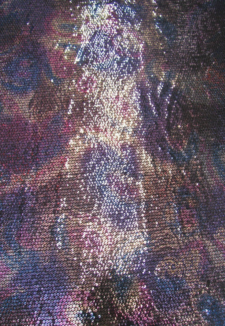 5 Mm Geometric Tie-Dye Print Sequins Polyester Fabric - Teal, Purple, Royal, 58" Width
