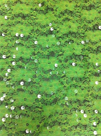 Polyester Spandex Floral Lace Fabric - 6Mm Sequins, Neon Colors, 52" Width