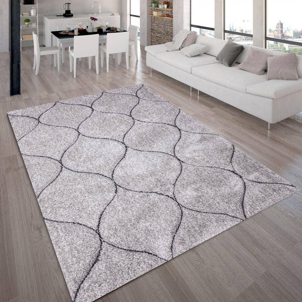 Touch Of Silver Shag Area Rug/Carpet 100 Percent Polyester Fabric - Plush Fluffy Shine 3D Geometric Design, Silver, 2" Pile Height (1 Piece)