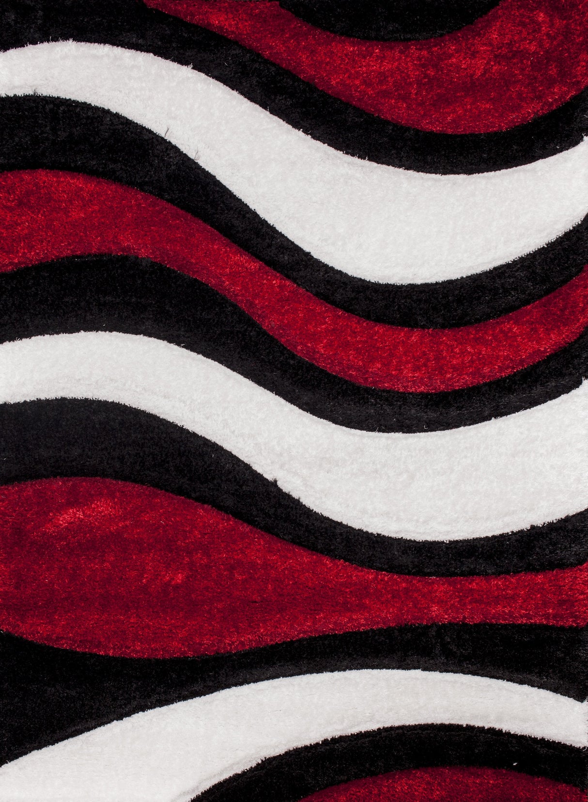 SR-725 Polyester Fabric - Red, White, Black 3D Wave Shag Area Rug, 2" Pile Height (1 Piece)
