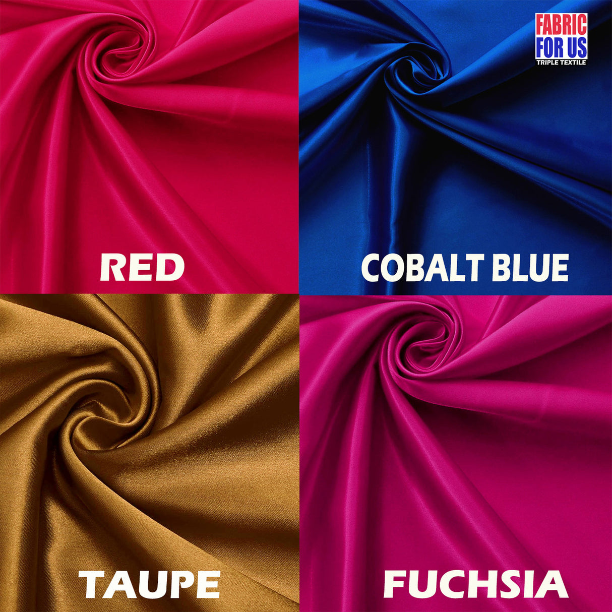 Shiny Stretch Super Satin Polyester Spandex Fabric - Taupe, Fuchsia, Red, Cobalt Blue, 60" Width