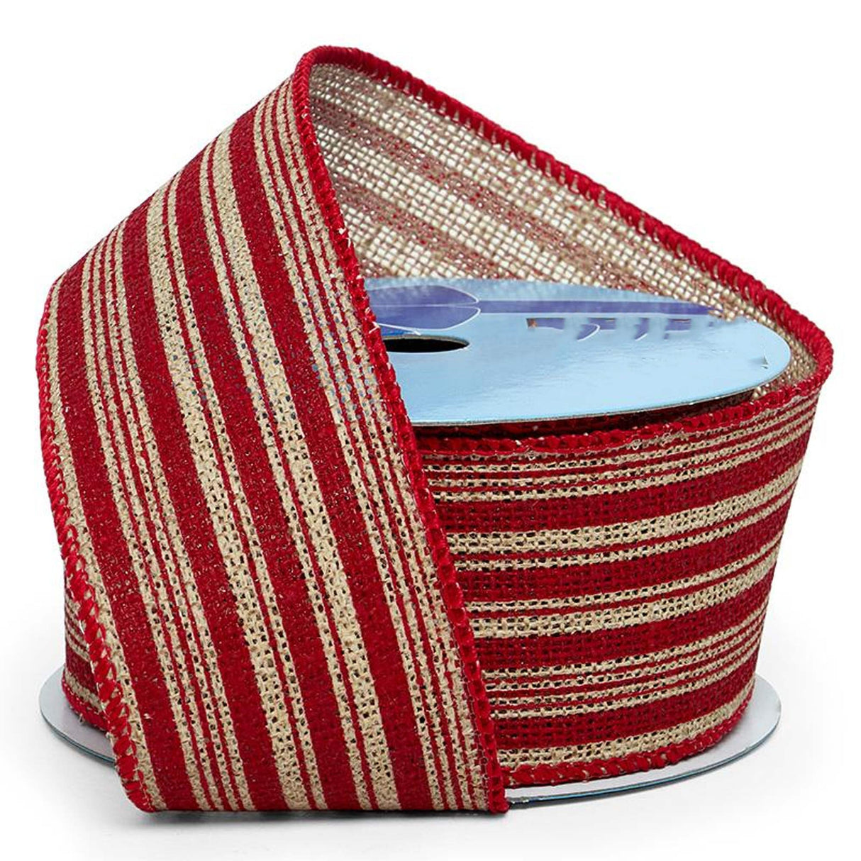 Striped Faux Burlap Wired Ribbon 2 1/2 '' X 10 yd Red / Natural Color 1 / roll