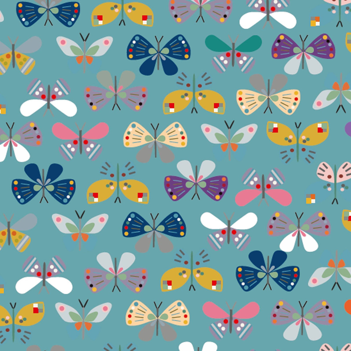 Cotton Fabric Teal Butterfly 43/44" Per Yard