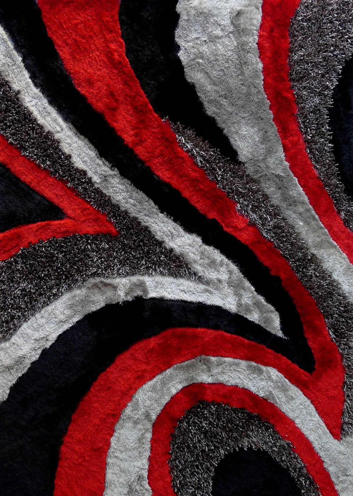 Geometric Shag Thick Design Area Rug - Shag Rug Fabric - Gray/Black Geometric Pattern, 2" Pile, 7'6" X 10'3" (1 Piece)
