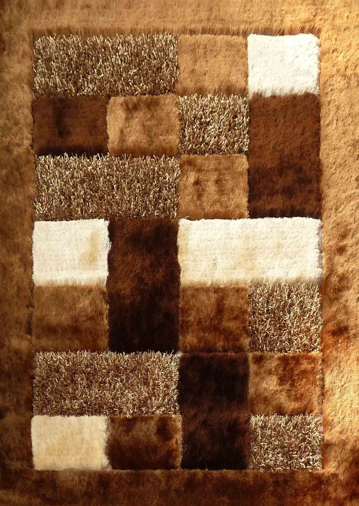 Square Plush Design Shag Area Rug Carpet - Shag Rug, Black/Earth, 2' X 3', 5' X 7', 7'6" X 10'3" (1 Unit)