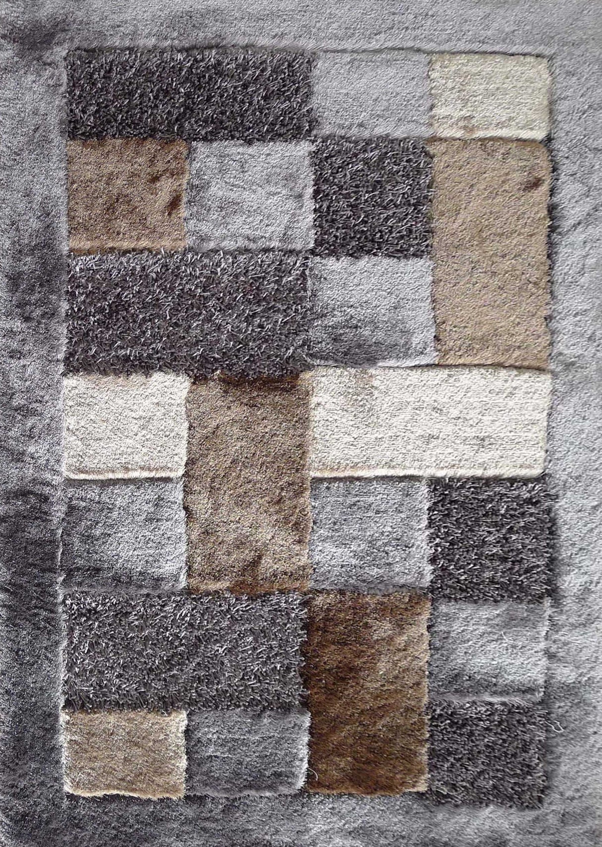 Square Plush Design Shag Area Rug Carpet - Shag Rug, Black/Earth, 2' X 3', 5' X 7', 7'6" X 10'3" (1 Unit)