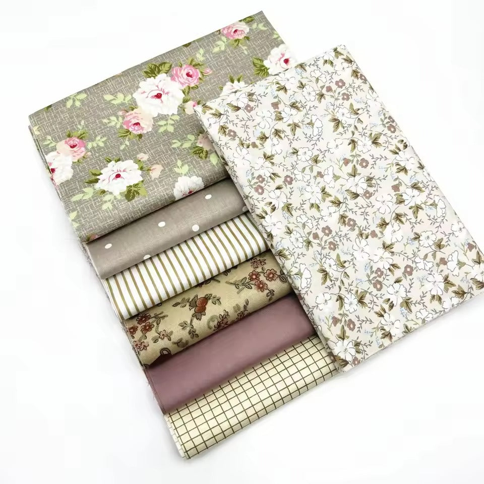 (25cm*20cm)7pcs Pink Floral Cotton Fabric Bundle; PreCut Fabric; Sewing Supplies For Patchwork Sewing And DIY Clothing Crafts