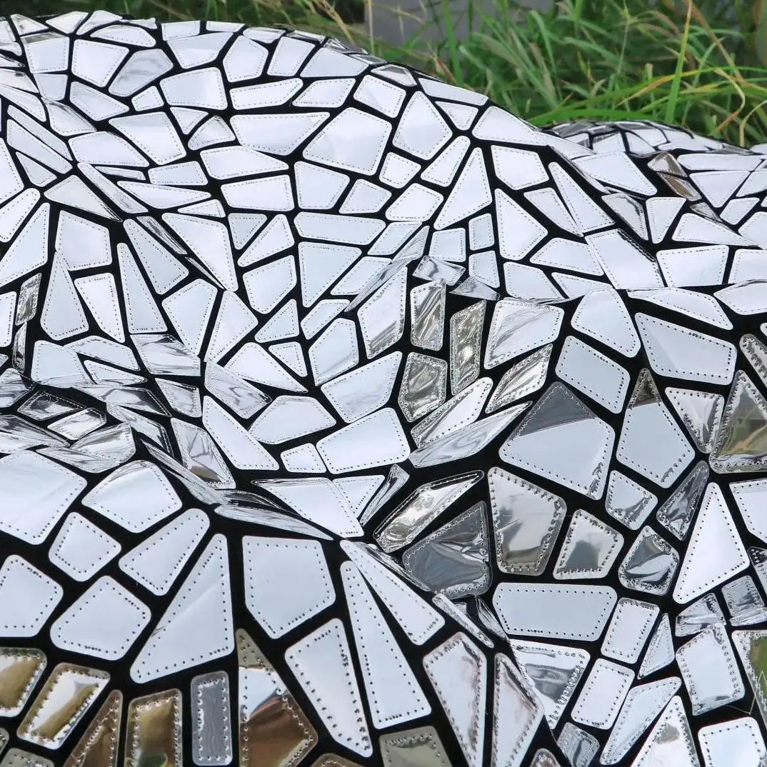1Yards Geometry Silver Fabric Polyester Flannel fabric Sequines Patches Sewing Accessories Sequin DIY Needlework Decor Clothes