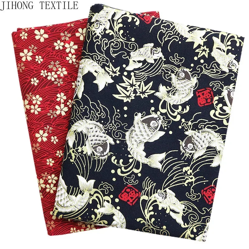 50x145cm Japanese Kimono Bronzed Fabric Sushi Cherry Blossoms Print Cotton Cloth DIY Materials Patchwork Accessories for Sewing