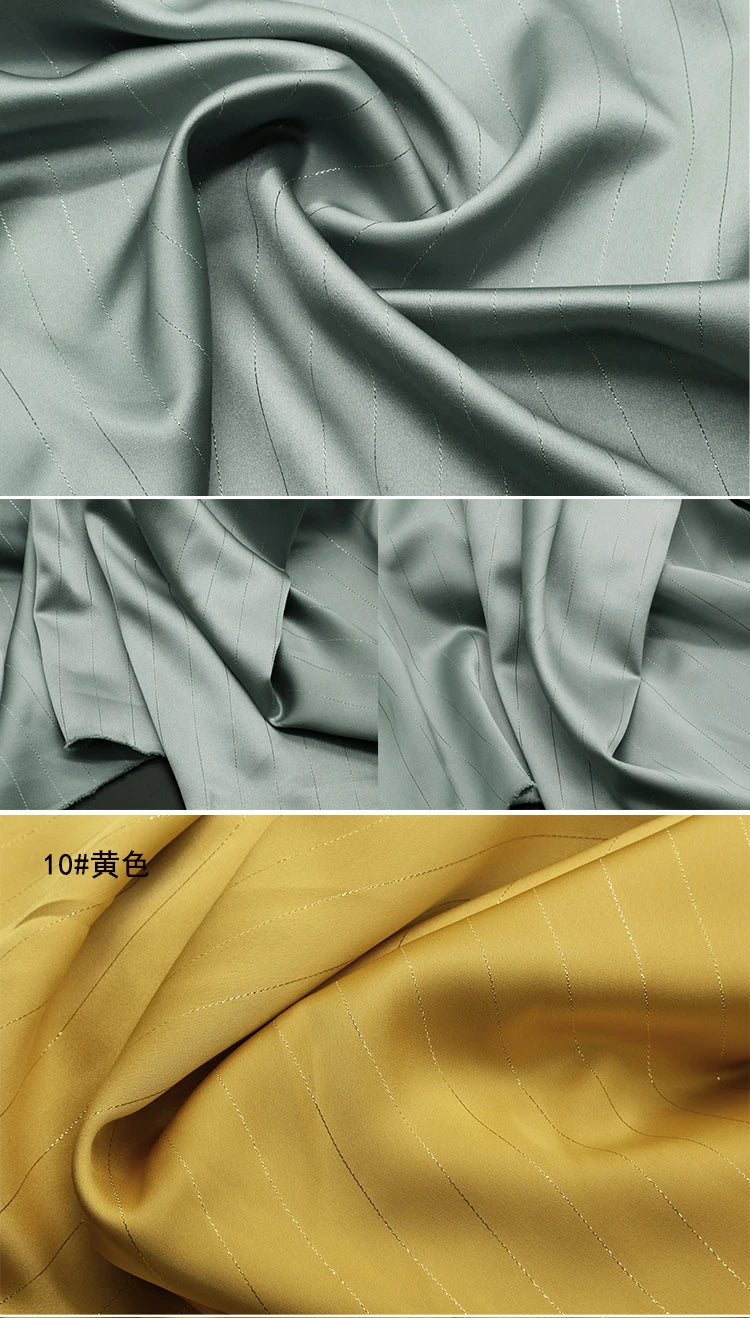 High End Bright Silk Striped Imitation Acetic Acid Fabric Satin Glossy Silk Smooth Drape Feeling Suit Dress Pants Fabric