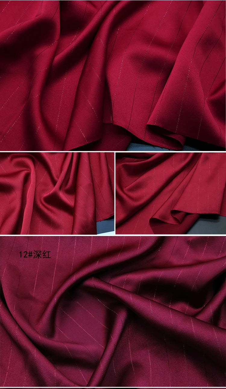 High End Bright Silk Striped Imitation Acetic Acid Fabric Satin Glossy Silk Smooth Drape Feeling Suit Dress Pants Fabric