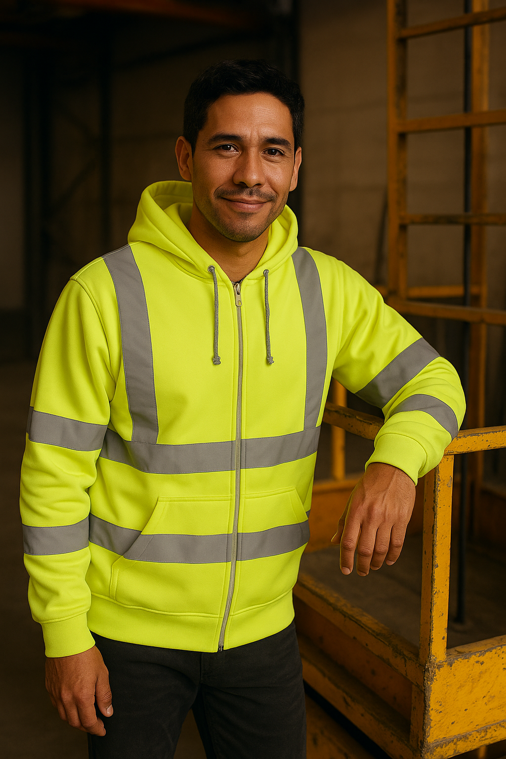 Safety Pullover Safety Yellow Fabric - Yellow, Reflective Stripes, Zip-Up Hoodie (1 Piece)