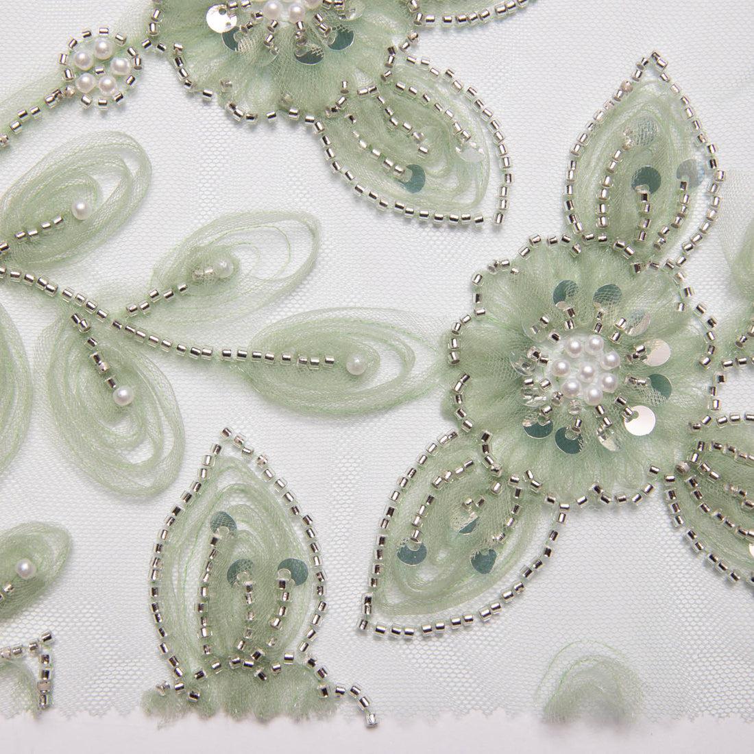 1 Yard Ribbon and Floral Pattern Embroidered Tulle Lace Fabric 52" Wide Designer Textile