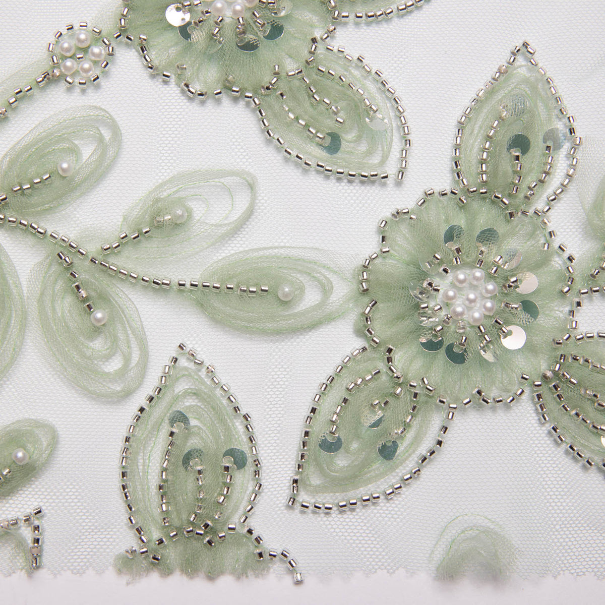 1 Yard Tulle Lace Fabric Embroidered with Ribbon and Floral Design, 52" Wide