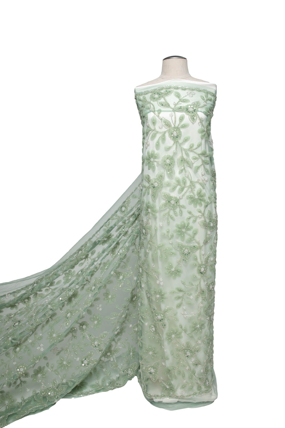 1 Yard Tulle Lace Fabric Embroidered with Ribbon and Floral Design, 52" Wide