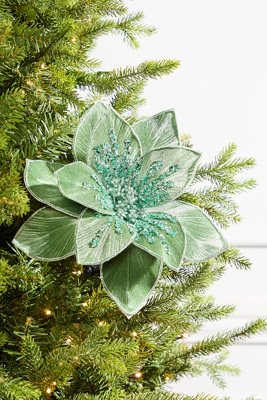 22" Glitter Poinsettia Stem - Green