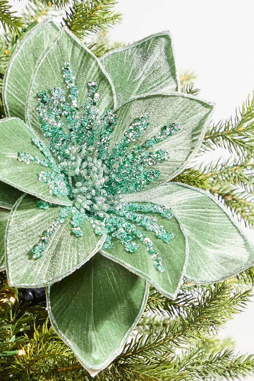 22" Glitter Poinsettia Stem - Green