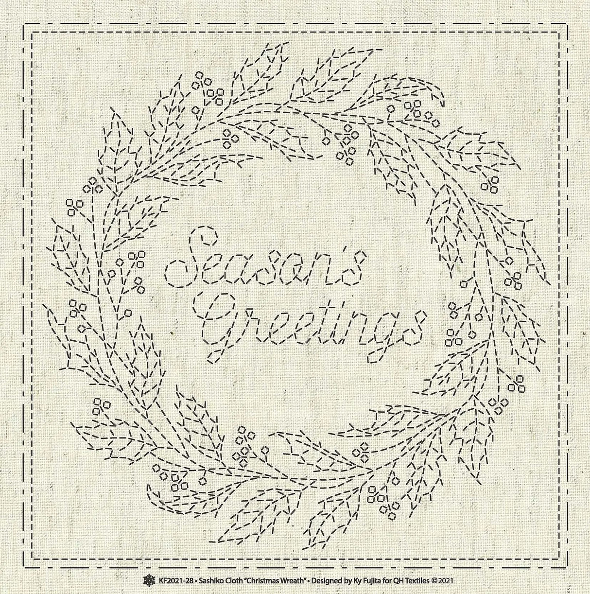 Cotton Linen Sashiko Christmas Wreath Cloth