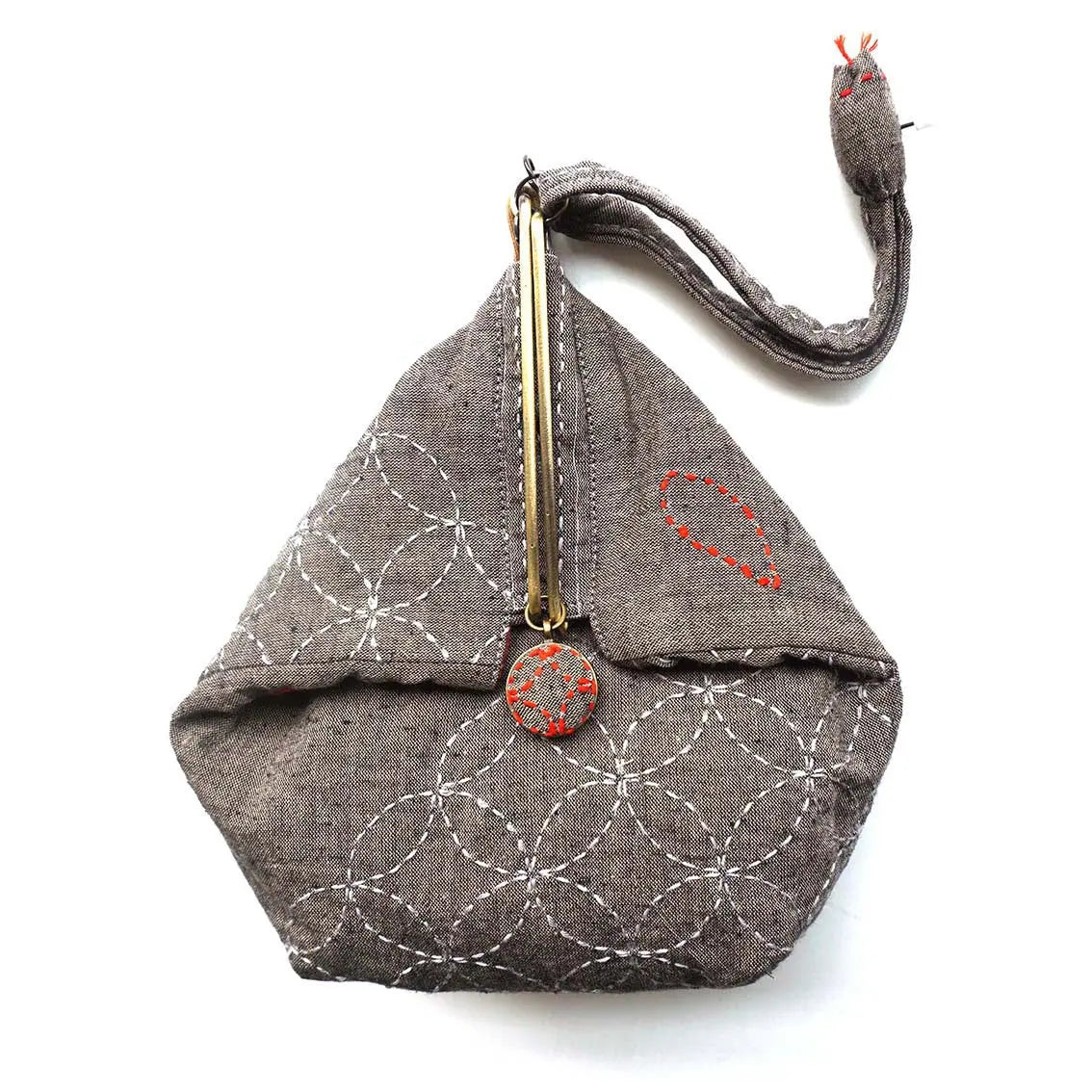 Cotton Sashiko Slide Clasp Pouch Kit Brown