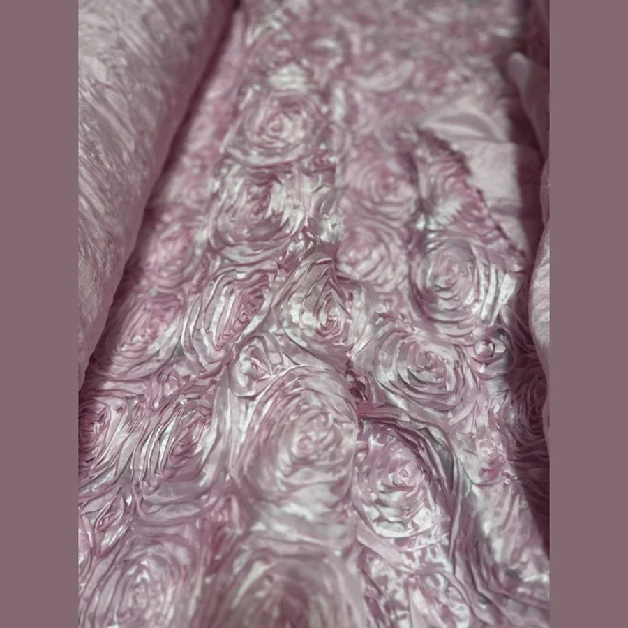 1 Yard Exquisite 3D Rose Design Satin Rosette Ribbon Fabric 54" Width