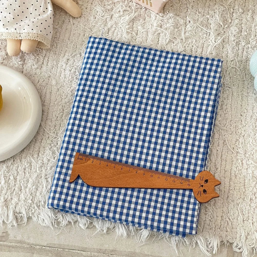 140x50cm Blue Checkered Washed Cotton Fabric for Women Kids DIY Clothing Bags Sewing Textile Accessories