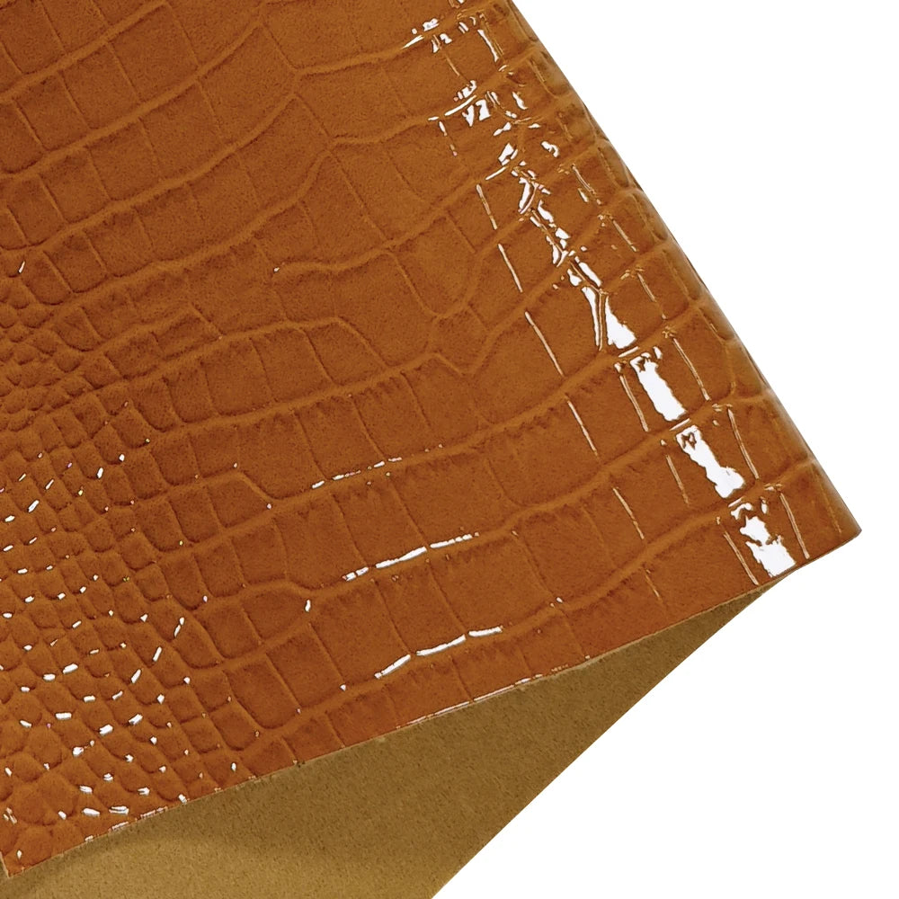 Glossy Embossed Crocodile Texture Faux Leather Roll Synthetic Leather Fabric for Wallets Keychains Making Sewing Crafts Material