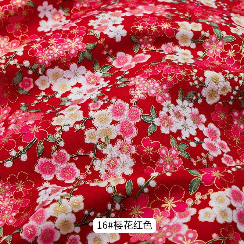 50x145cm Japanese Kimono Bronzed Fabric Sushi Cherry Blossoms Print Cotton Cloth DIY Materials Patchwork Accessories for Sewing