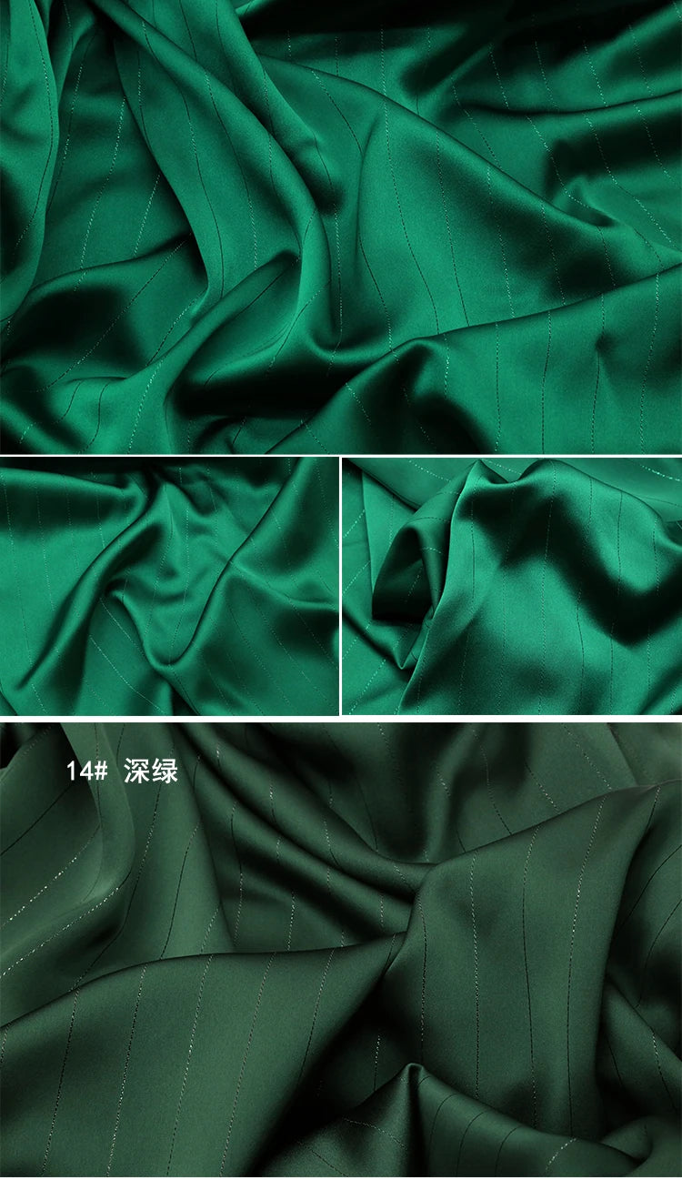 High End Bright Silk Striped Imitation Acetic Acid Fabric Satin Glossy Silk Smooth Drape Feeling Suit Dress Pants Fabric