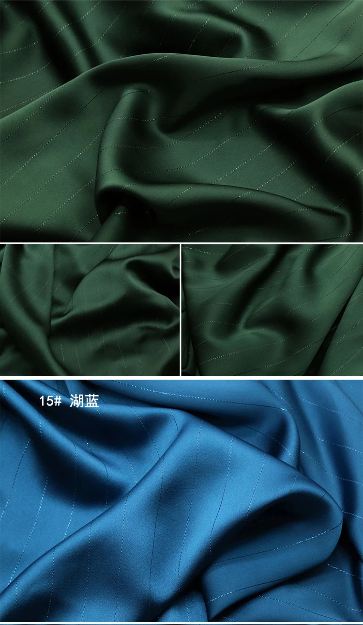 High End Bright Silk Striped Imitation Acetic Acid Fabric Satin Glossy Silk Smooth Drape Feeling Suit Dress Pants Fabric