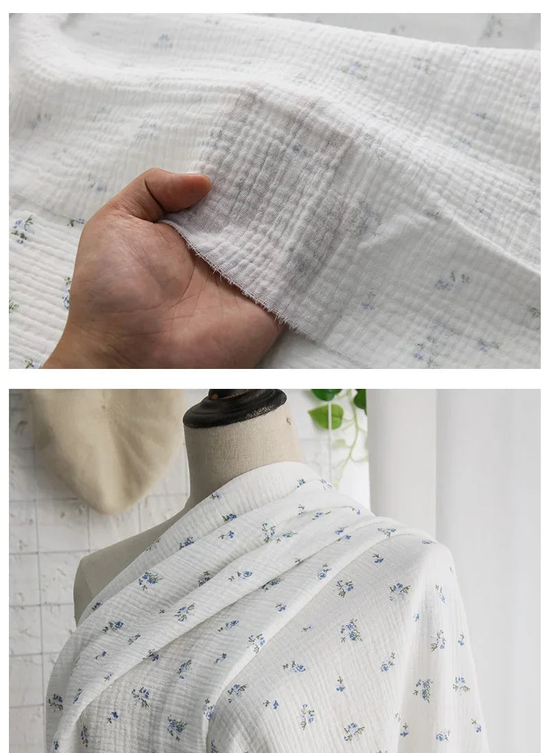 Breathable Pure Cotton Double-Layer Crepe Fabric For Bedding Home Wear Pajama Summer Dress DIY Clothing Cloth 135x50cm/500cm