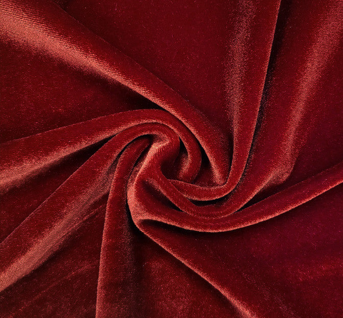 Stretch Velvet Solid Scarlet Polyester Spandex Fabric - Scarlet, Solid, 58/60" Width
