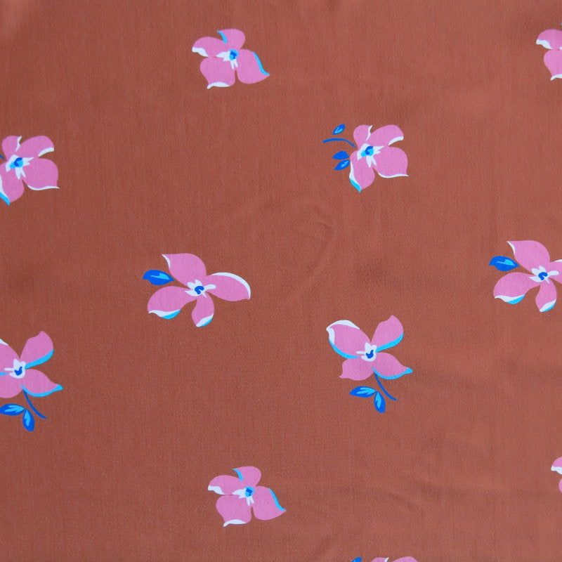 Swim Knit Scattered Floral on Terra Cotta Nylon Spandex
