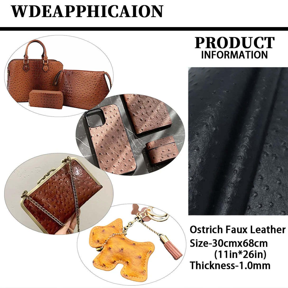 30x68cm Ostrich Patterned Faux Leather Vinyl Fabric Embossed PVC Raised Particles for Handicrafts Bags Keychain Earrings Wallet