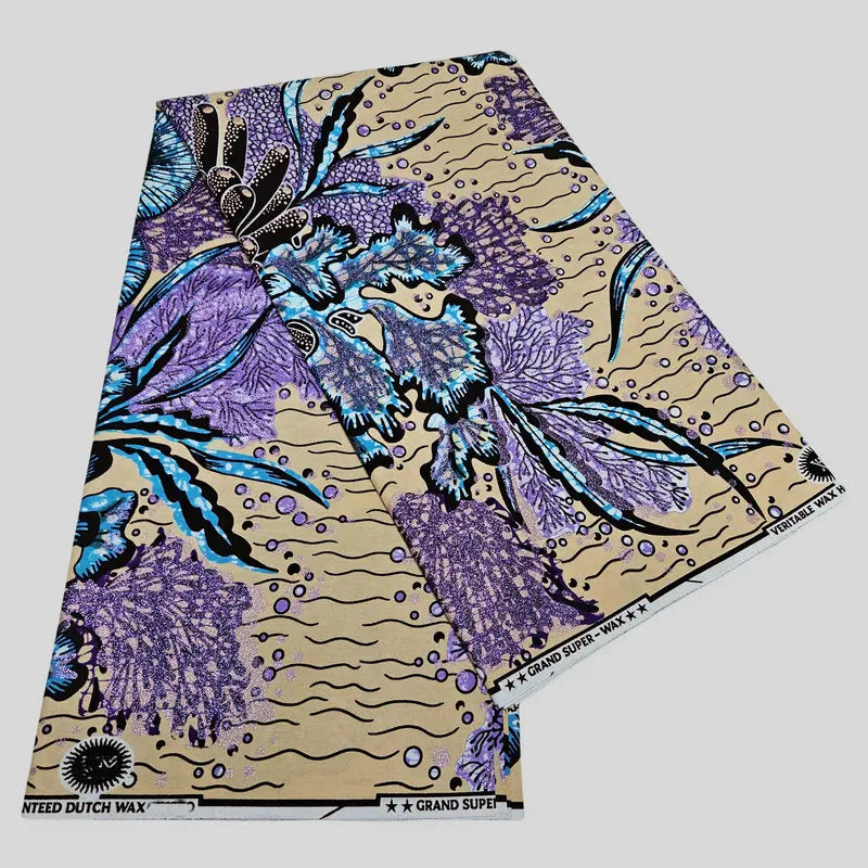 African cotton wax prints fabric, grand super Hollandais wax fabric, golden wax glitter, 6 yards per piece