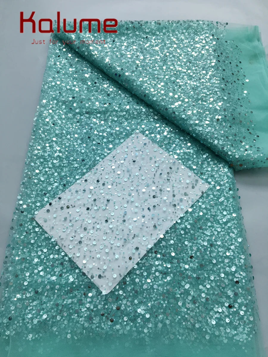 Kalume Nigerian Beaded Embroidery Lace High Quality French Net Sequins Tulle African Lace Fabric for Luxury Wedding Party F3490