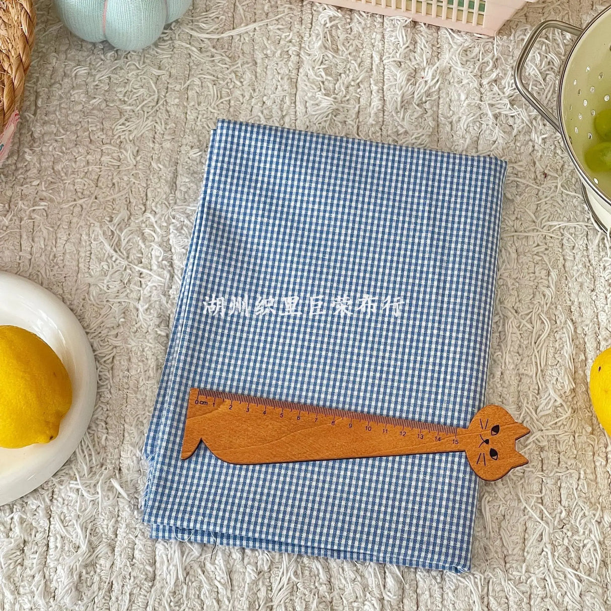 140x50cm Blue Checkered Washed Cotton Fabric for Women Kids DIY Clothing Bags Sewing Textile Accessories
