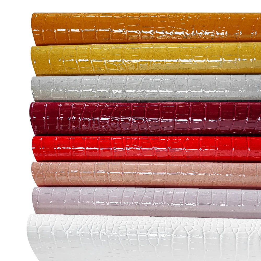 Glossy Embossed Crocodile Texture Faux Leather Roll Synthetic Leather Fabric for Wallets Keychains Making Sewing Crafts Material