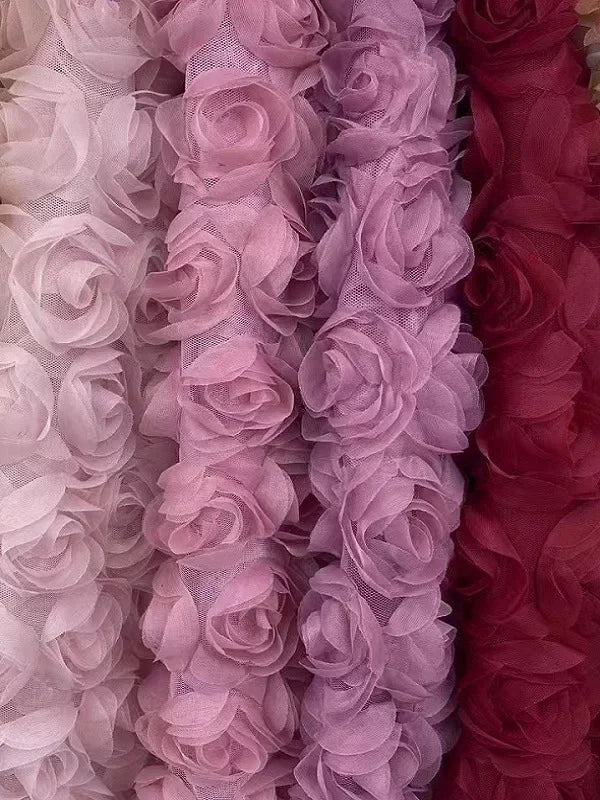3D Large Rose Embroidered Lace Fabric, Discoloration Flower Children's Applique Clothing, Dress Fashion, RS24458